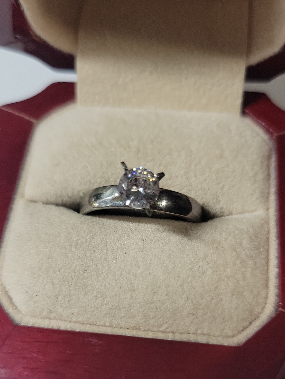 Silver Tone Solitaire CZ Engagement Ring